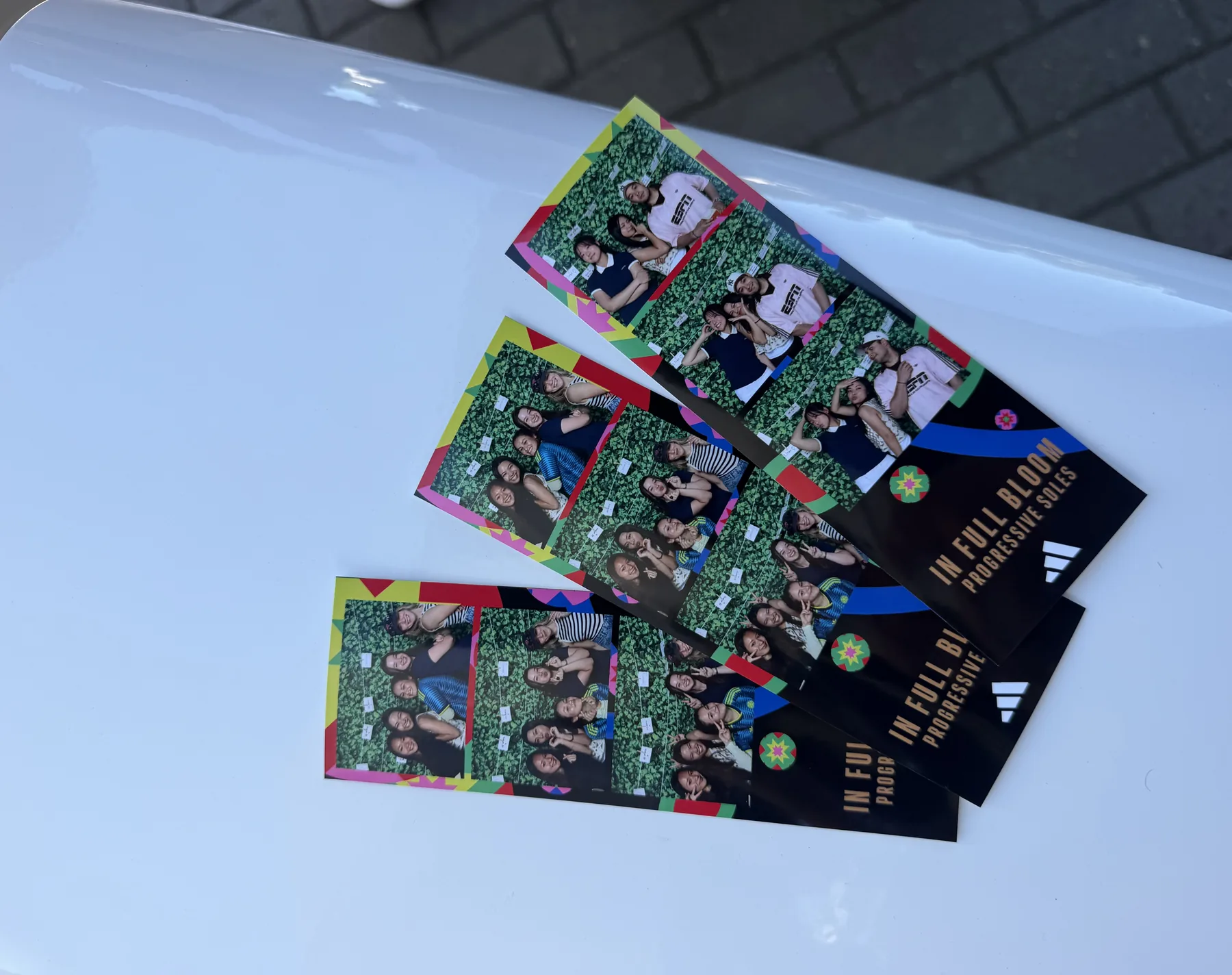 Photo booth prints spread out after an event.
